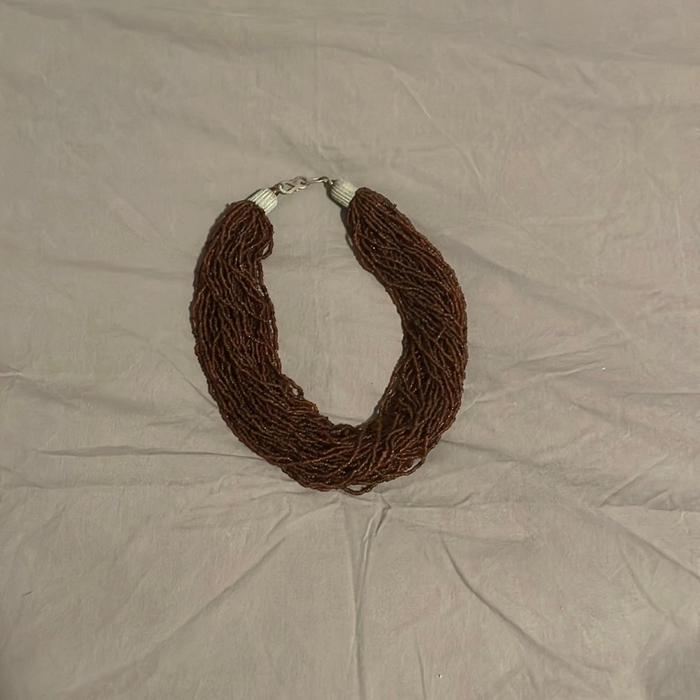 Vintage beaded necklace brown glass seed beads